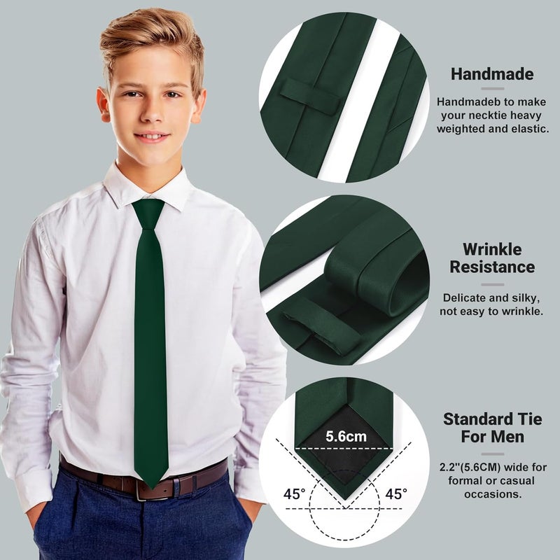 Junmaxroad Store Boys Black Tie Satin Solid Color Necktie for Teen Wedding School Graduation with Gift Box - Image 4